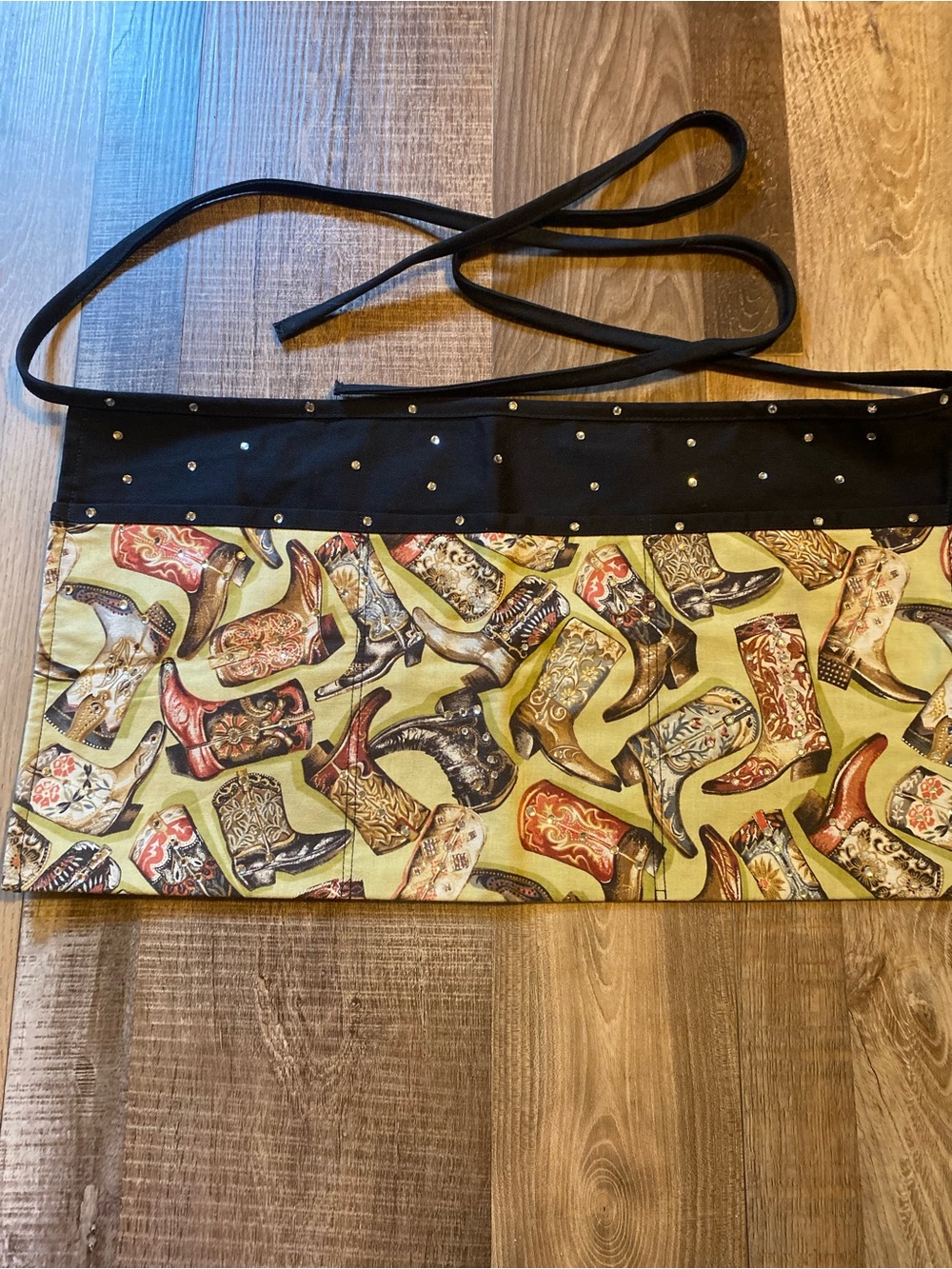 Black and Multicolor Western Boot Print Waist Apron - Women Accessories